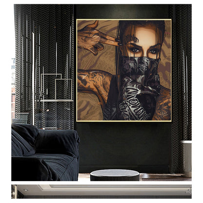 Mask Tattoo Girl Portrait Canvas Art