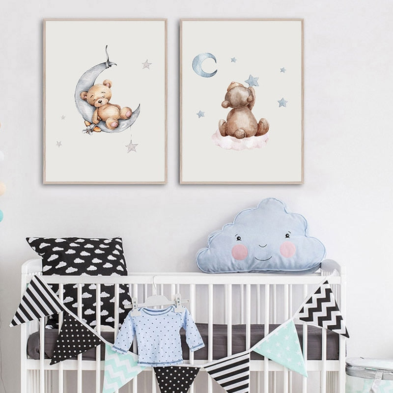 Baby Nursery Wall Art Bear Bunny Canvas