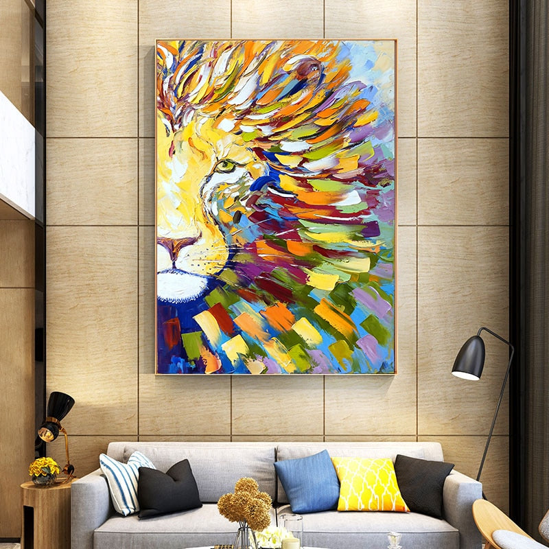 Colorful Lion Abstract Acrylic Painting Canvas Art