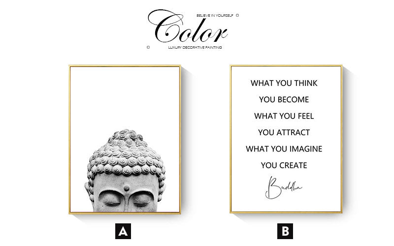 Gray Zen Buddha Head Quote Canvas Art