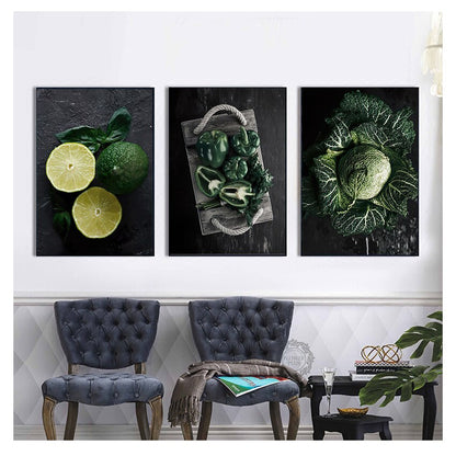 Green Fruit Vegetable Kitchen Canvas Art