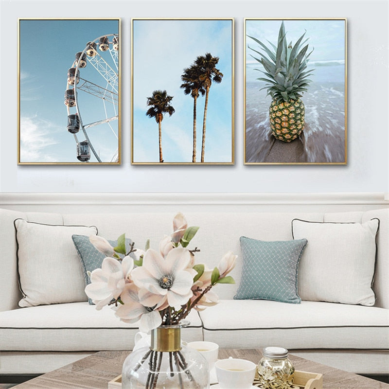 Sandy Beach Scenery Ferris Wheel Canvas Art