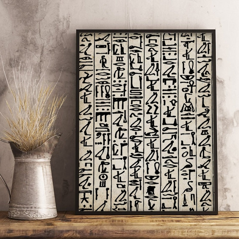 Black and White Egyptian Hieroglyphs Canvas Art