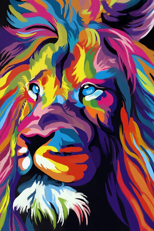 Colorful Lion Head Canvas Art