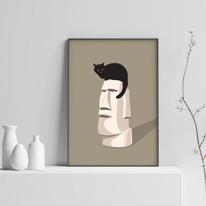 Moai Statue Cat Elvis Presley Canvas Art