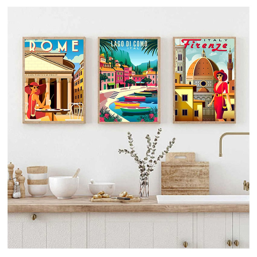 Italy Rome Capri Tuscany Retro Canvas Art