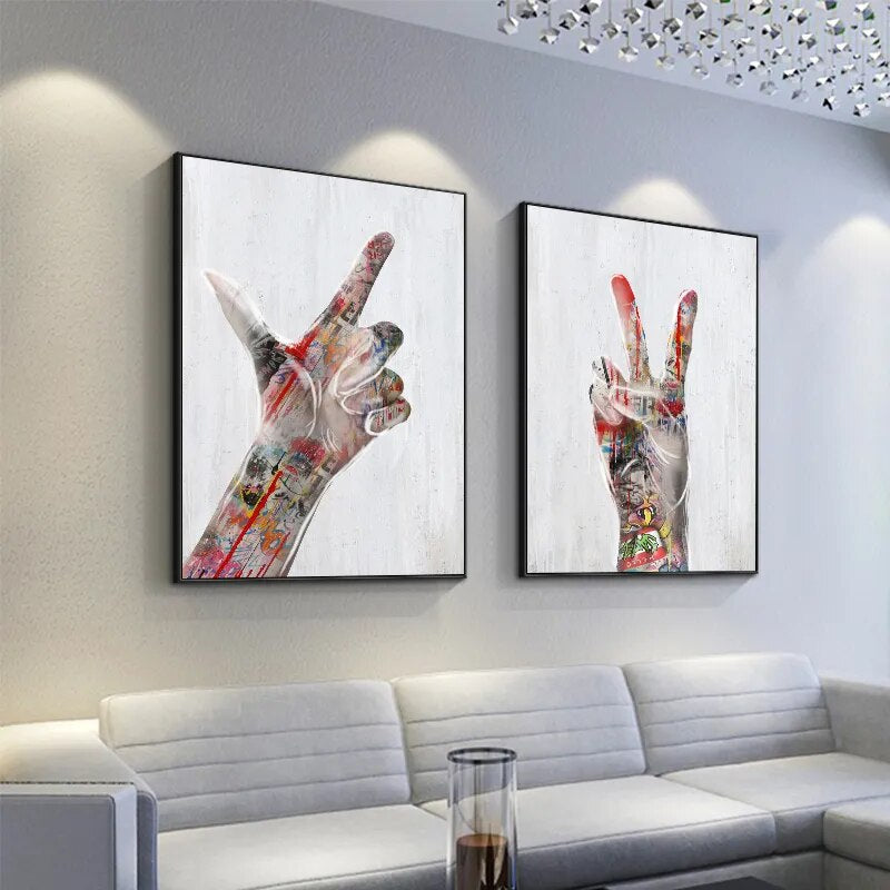 Graffiti Love Hand Gesture Wall Art Canvas