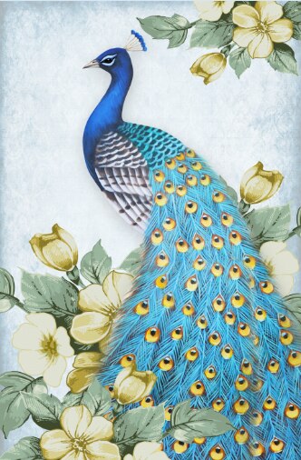 Peacock Flower Vase Oil Painting Canvas Art