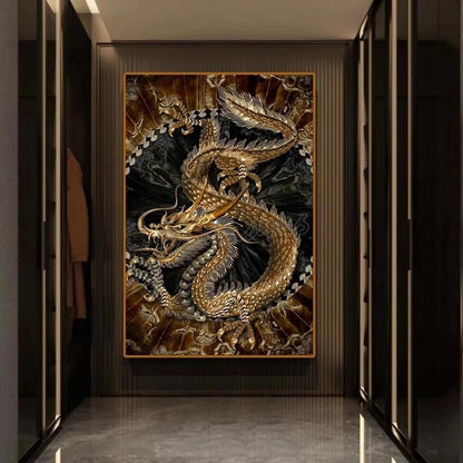 Golden Chinese Dragon Canvas Art