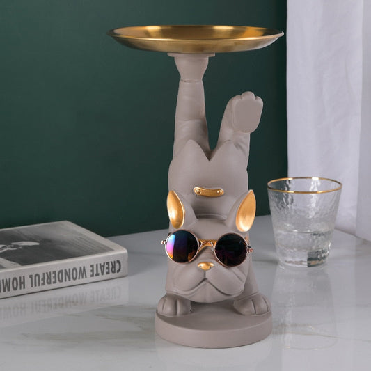 Handstand Bulldog Tray Statue