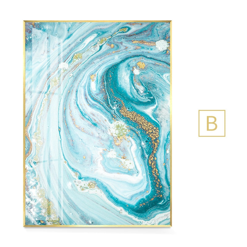 White Light Blue Marble Canvas Art