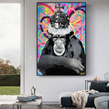 Graffiti Orangutan Wearing Crown Canvas Art