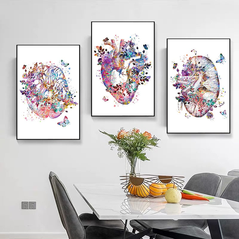 Colorful Flower Human Body Anatomy Canvas Art