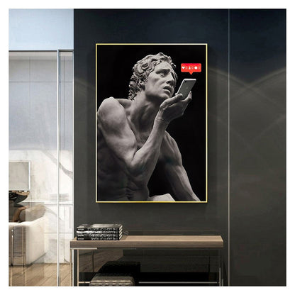 Greek Sculpture with Phone Canvas Art