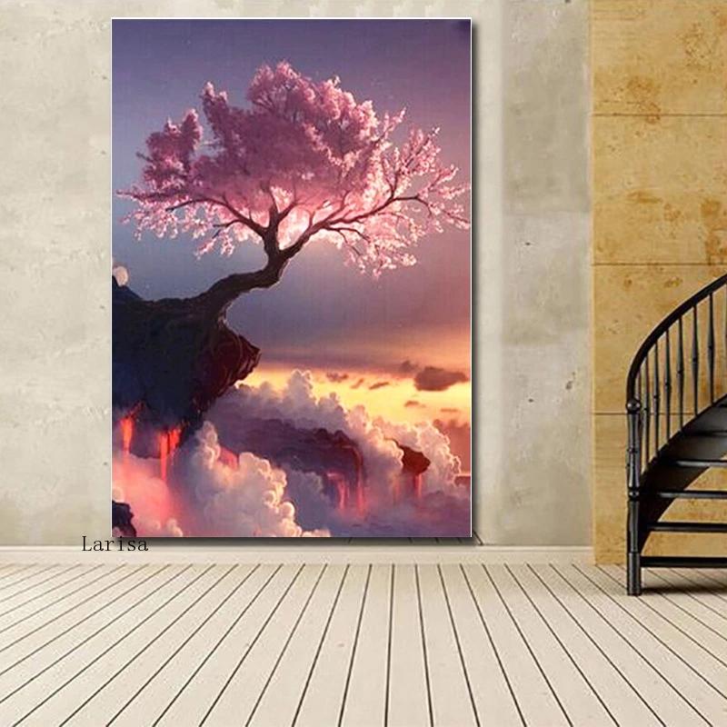 Peach Tree Scenery On The Edge of The Cliff Canvas Art