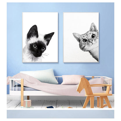 Black and White Kitty Cat Canvas Art