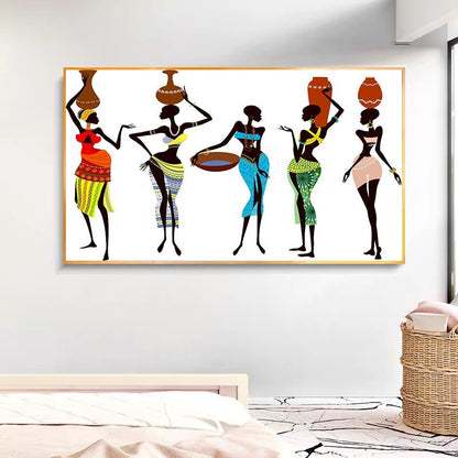 African Women Clay Pot on Head Canvas Art