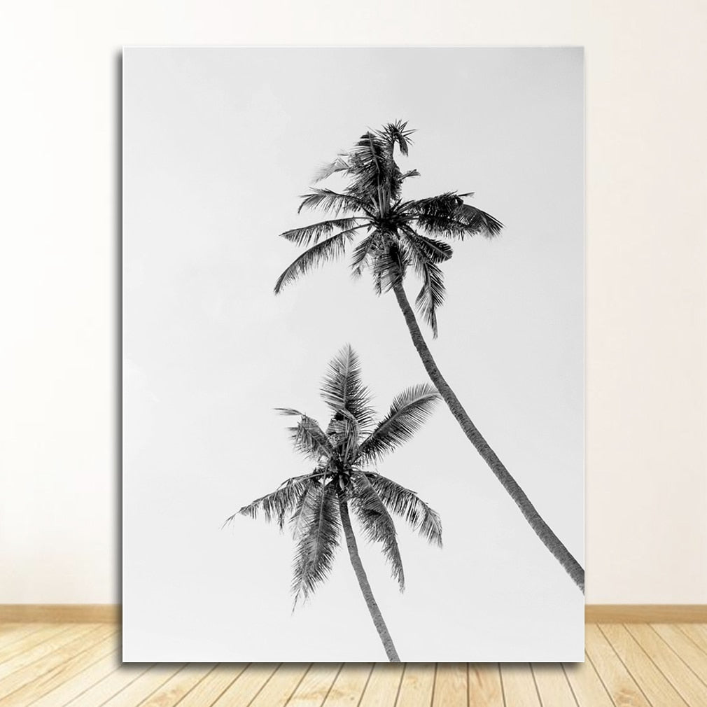 Black and White Ocean Surfing Coastal Beach Canvas Art