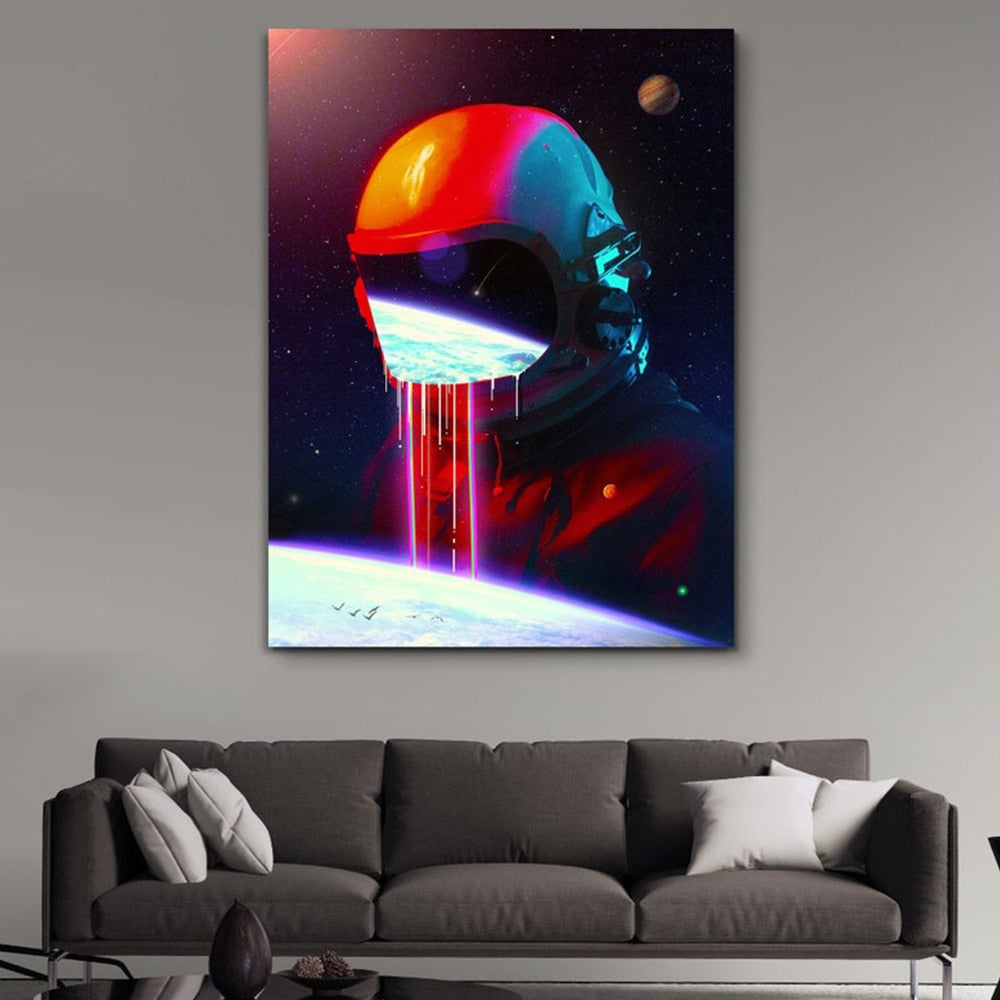 Astronaut In Space Looking Down On The Earth Canvas Art