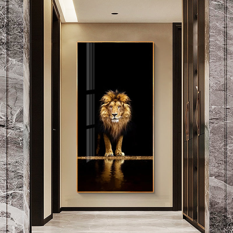 Golden Black Lion Canvas Art