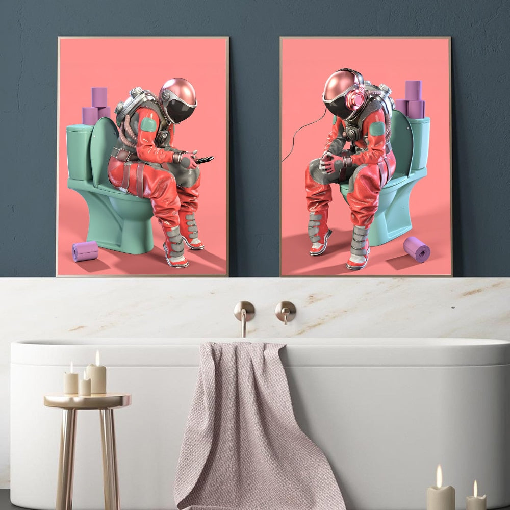 Astronaut in the Toilet Canvas Art