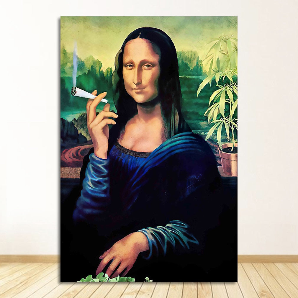 Art Mona Lisa Smoking Joint Canvas