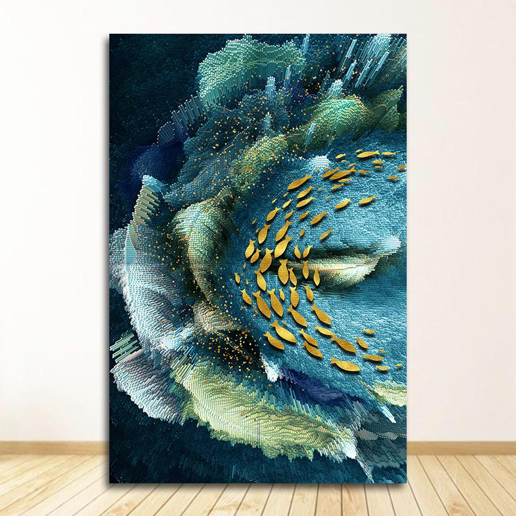 Golden Fish and Bird Canvas Art