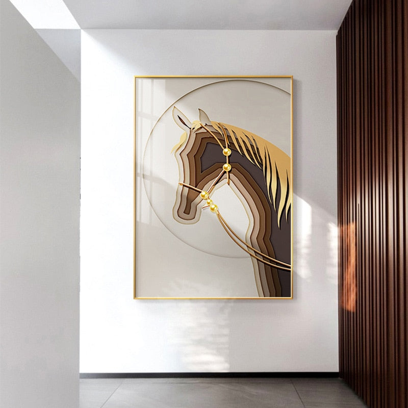 Brown and Gold Luxurious Horse Canvas Art