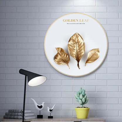 Luxury Round Golden Leaf Canvas Art