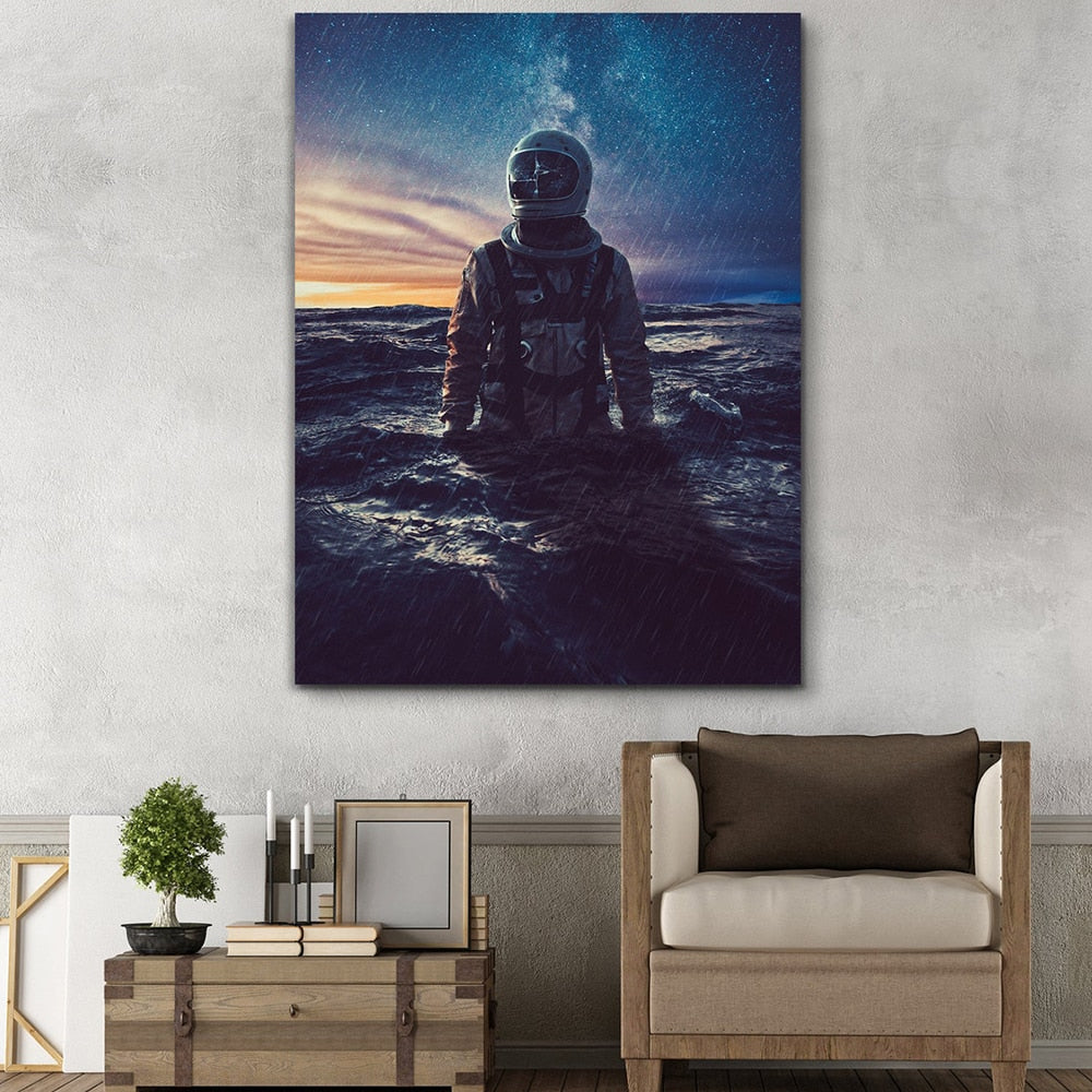 Astronaut In Space Looking Down On The Earth Canvas Art