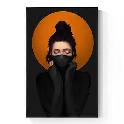 Modern Girl Concealed Face with Black Cloth Canvas Art