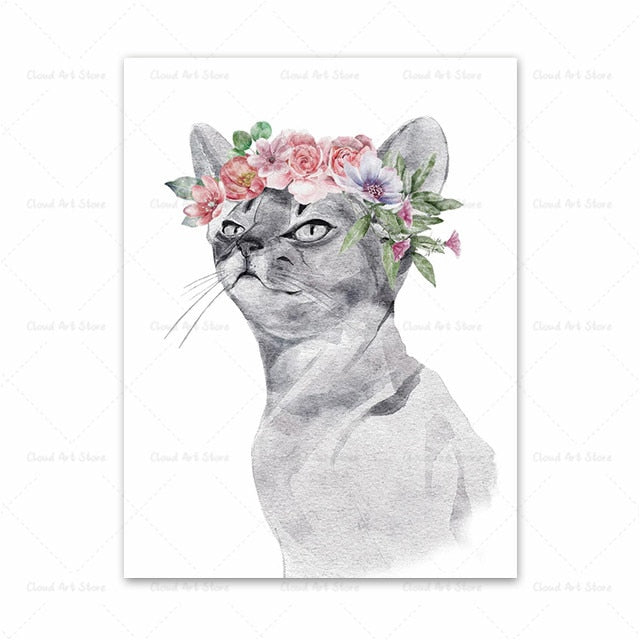 Horse Bunny Llama Giraffe Cat and Flowers Wall Art Canvas