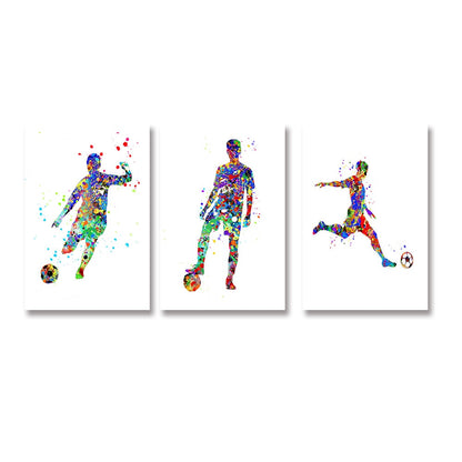 Boy Play Soccer Football Watercolor Sport Canvas Art