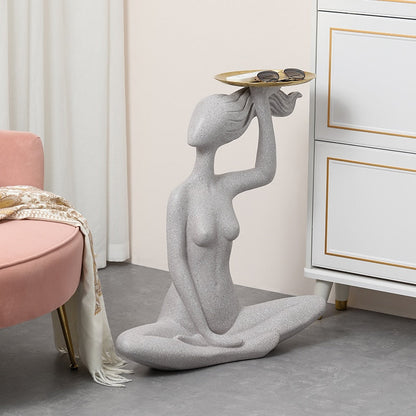 Female Yoga Statue with Tray