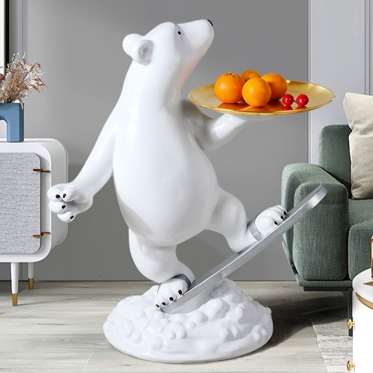 Polar Bear Snow Board Large Floor Statue with Tray