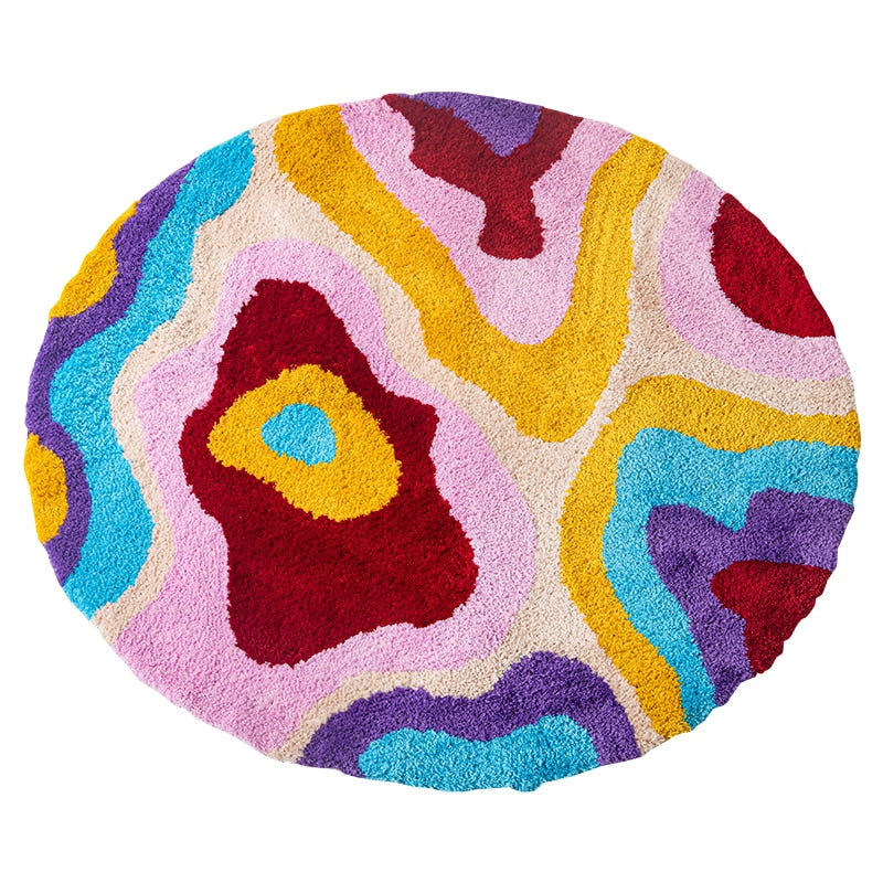 Retro Colorful Groovy Psychedelic Round Rug