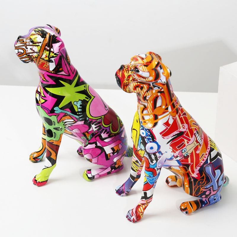 Graffiti Boxer Dog Resin Statue