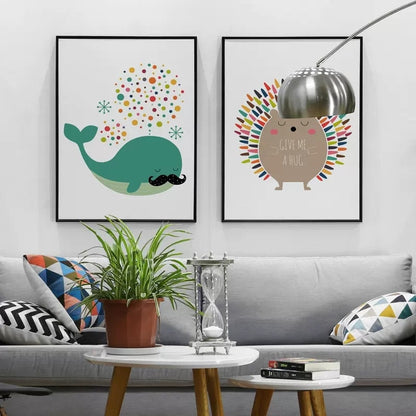 Cartoon Hedgehog Sheep Whale Nursery Room Canvas Art