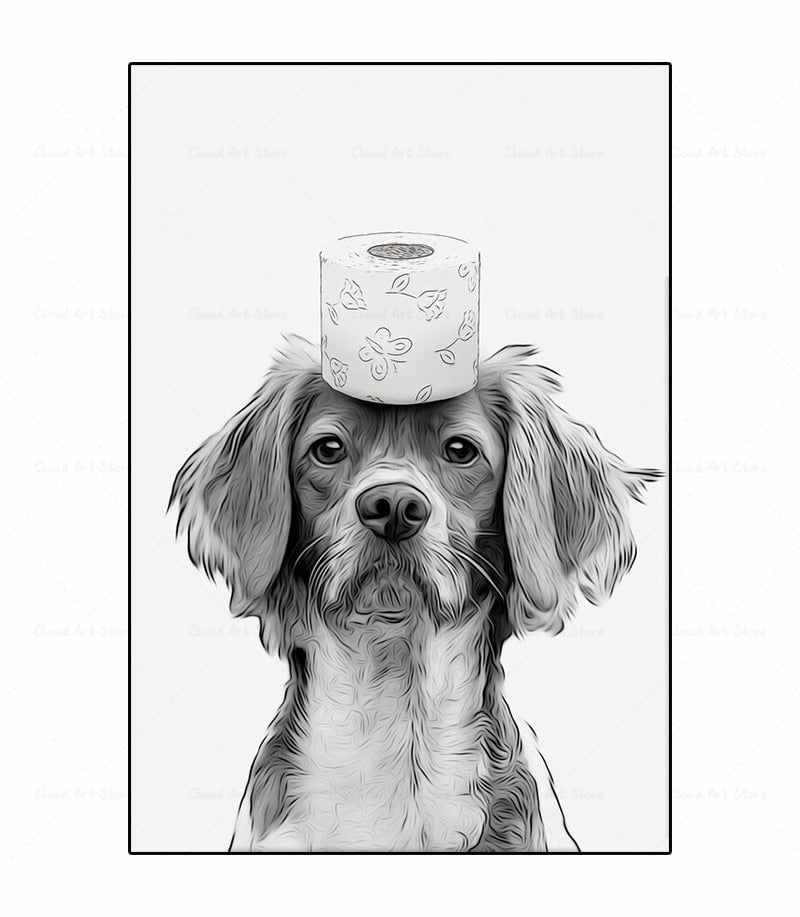 Black and White Animal Funny Bathroom Canvas Art