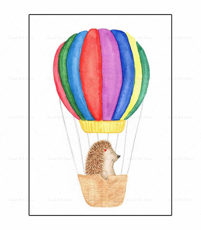 Hot Air Balloon Cartoon Hedgehog Nursery Canvas Art