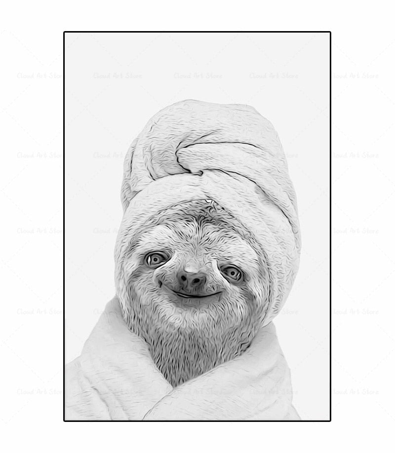 Black and White Animal Funny Bathroom Canvas Art