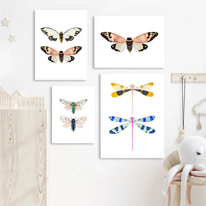 Watercolor Beetle Bug Butterfly Dragonfly Canvas Art