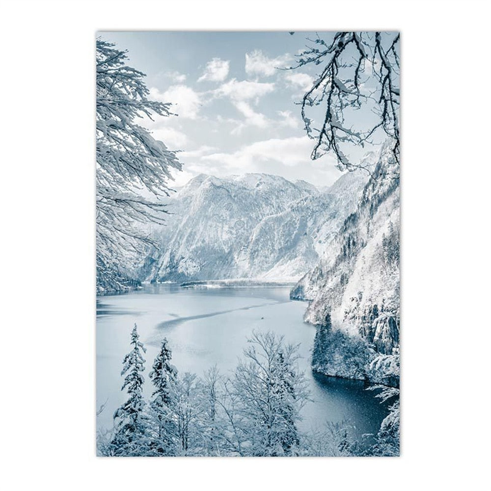 Snow Mountain Forest Winter Canvas Art