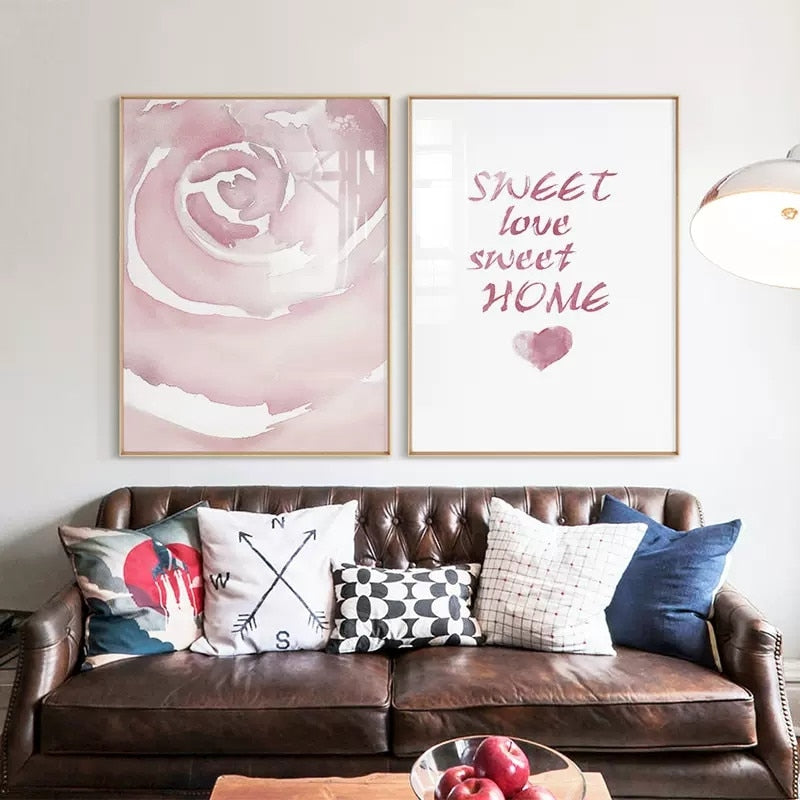 Pink Rose Heart Wall Art Canvas