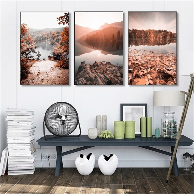 Autumn Forest Lake Canvas Art