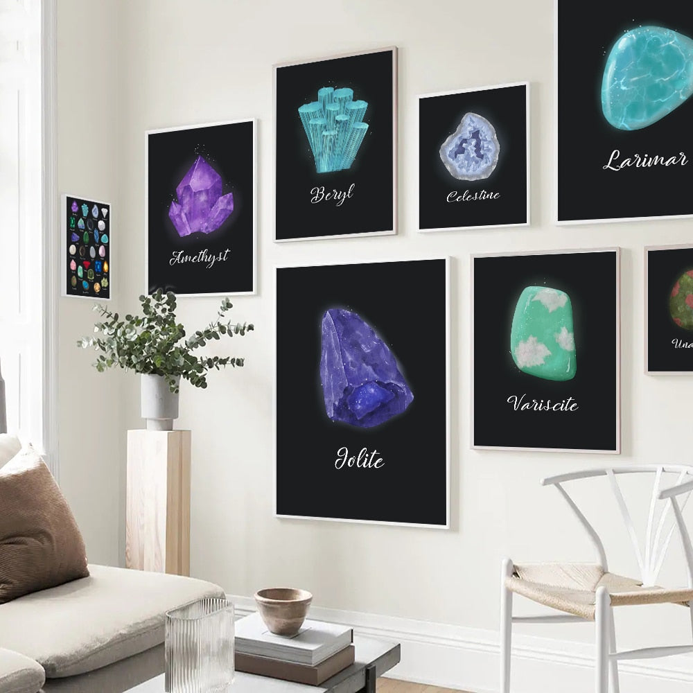 Crystal Gemstone Watercolor Canvas Art