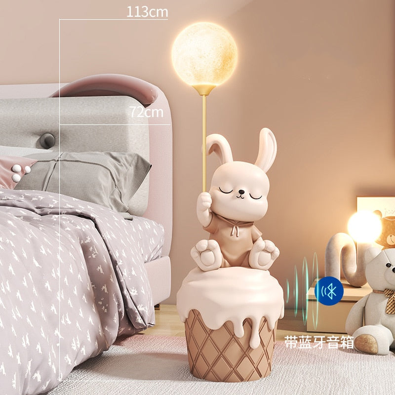 Cute Bunny Statue with Light and Bluetooth Speaker