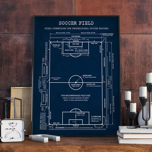 Soccer Field Blueprint Canvas Art