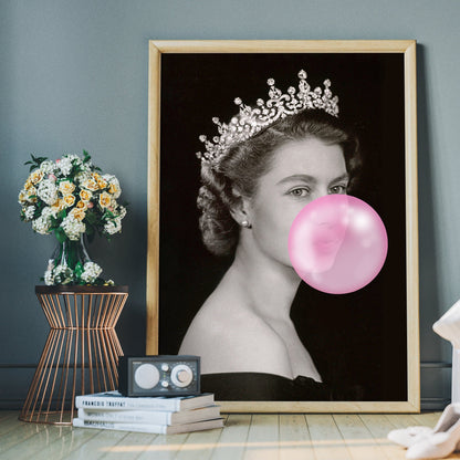 Queen Elizabeth II With Pink Balloon Canvas Art