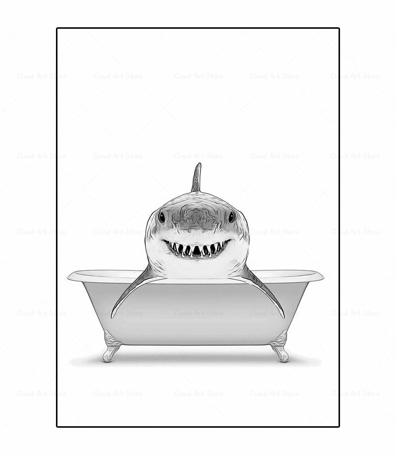 Black and White Animal Funny Bathroom Canvas Art